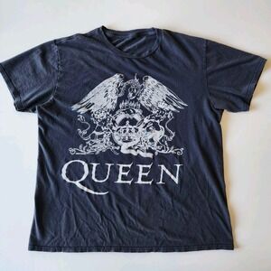 QUEEN Shirt Adult Large Black White Big Logo Lion Vulture 41"‎ Chest Rock Band